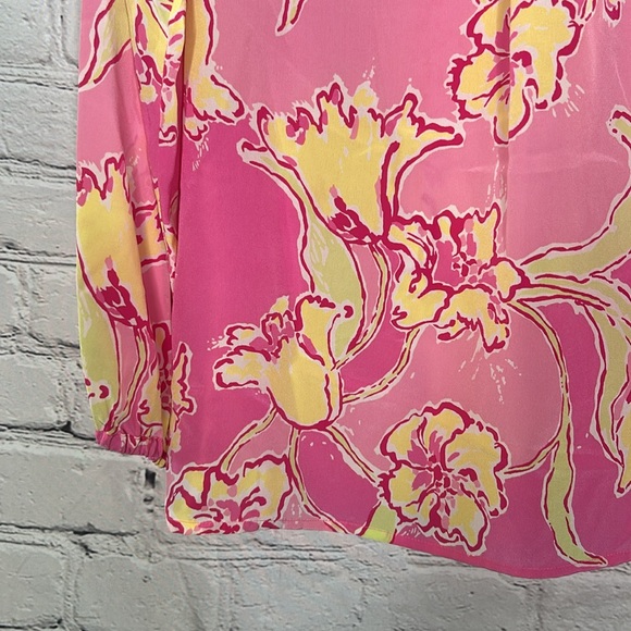 Lilly Pulitzer Pink & Yellow Long Sleeve Silk Top Size Small Excellent Condition - Picture 14 of 15
